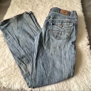 American Eagle Women’s Straight Leg Mid Rise Jeans Flap Pockets Size 8 REG